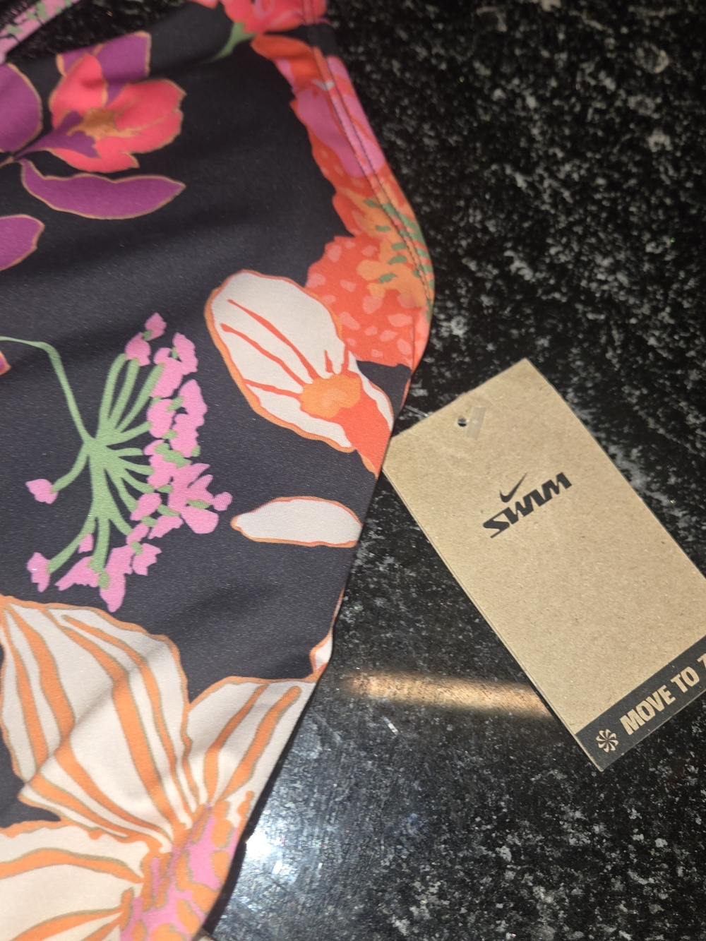 Nike Women's Black Floral One-Piece Swimsuit with Orange, Pink & Purple Flowers - Picture 2 of 8